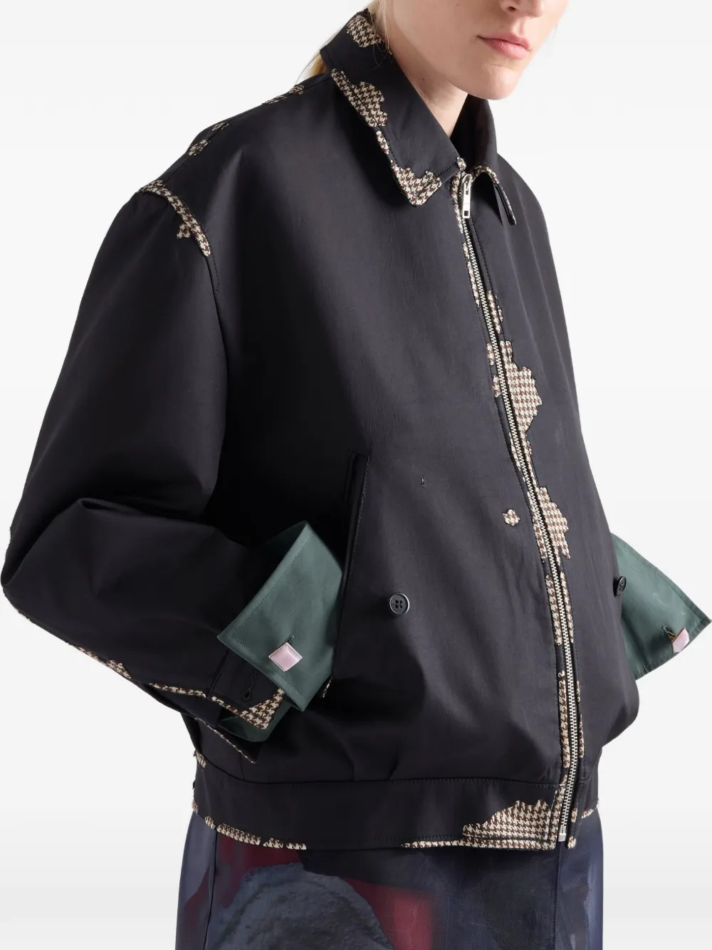 Prada Jack van leer met pied-de-poule print Zwart
