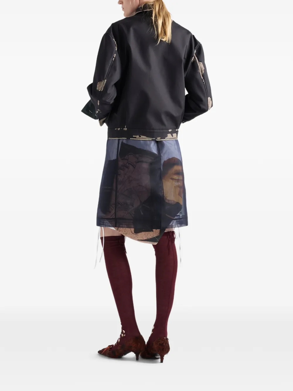 Prada Jack van leer met pied-de-poule print Zwart