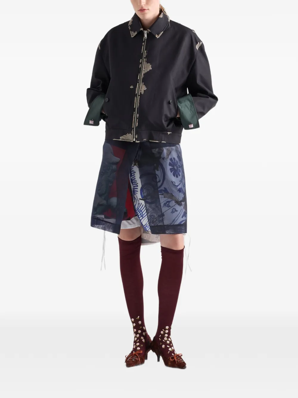 Prada Jack van leer met pied-de-poule print Zwart
