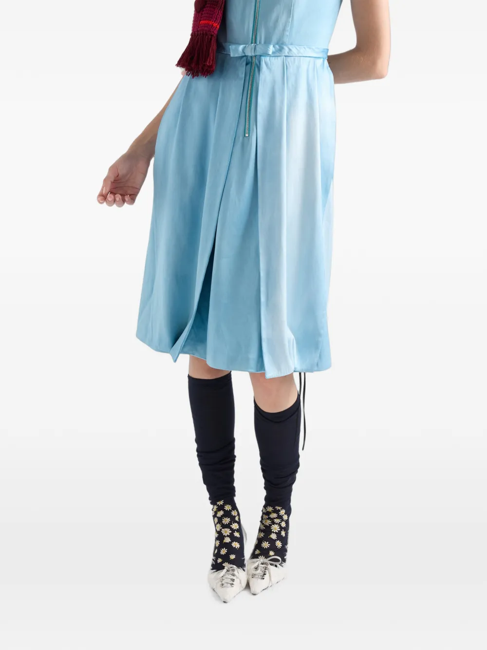 Prada Zijden-duchesse jurk met verwassen effect Blauw