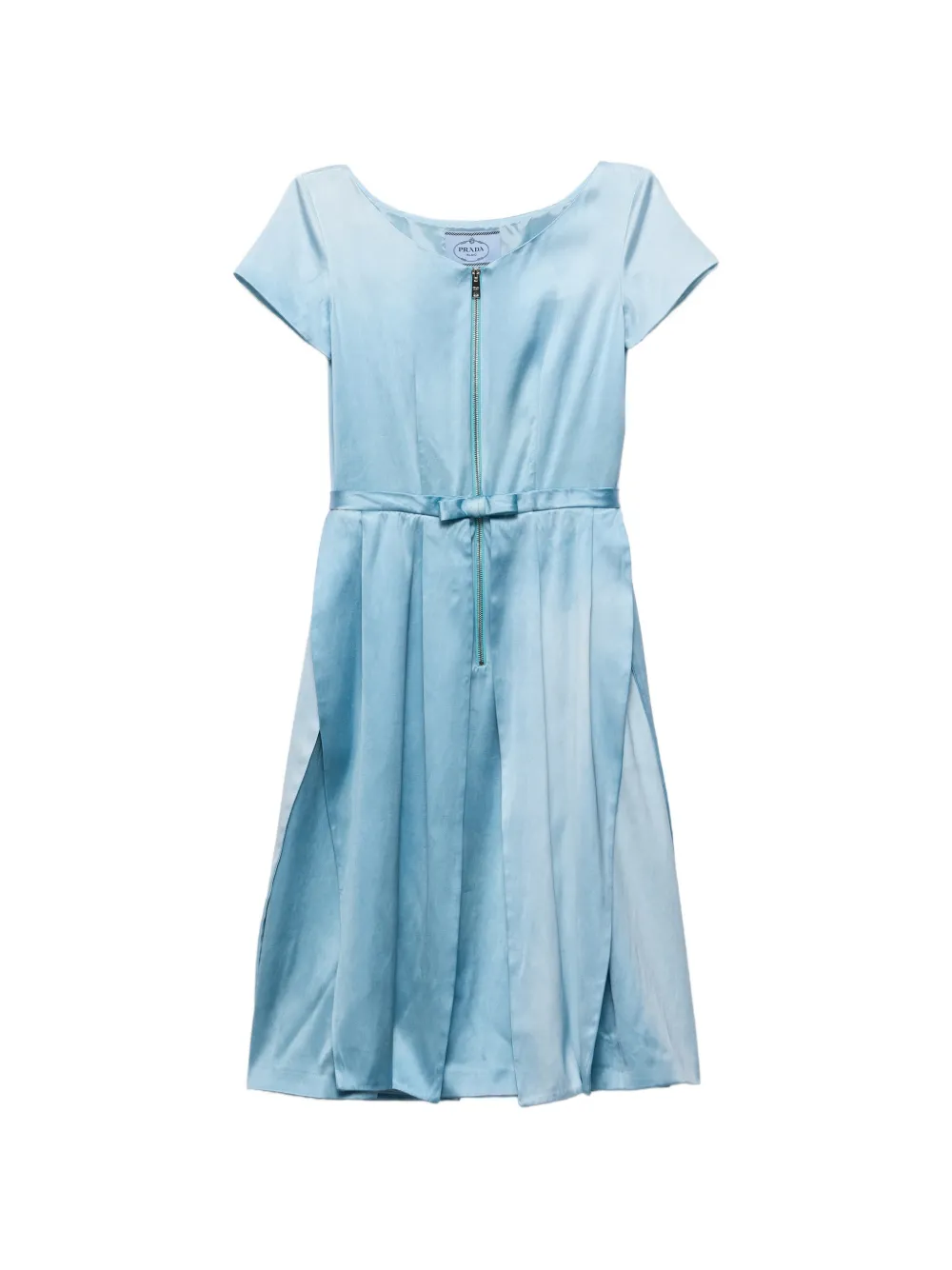 Prada Zijden-duchesse jurk met verwassen effect Blauw