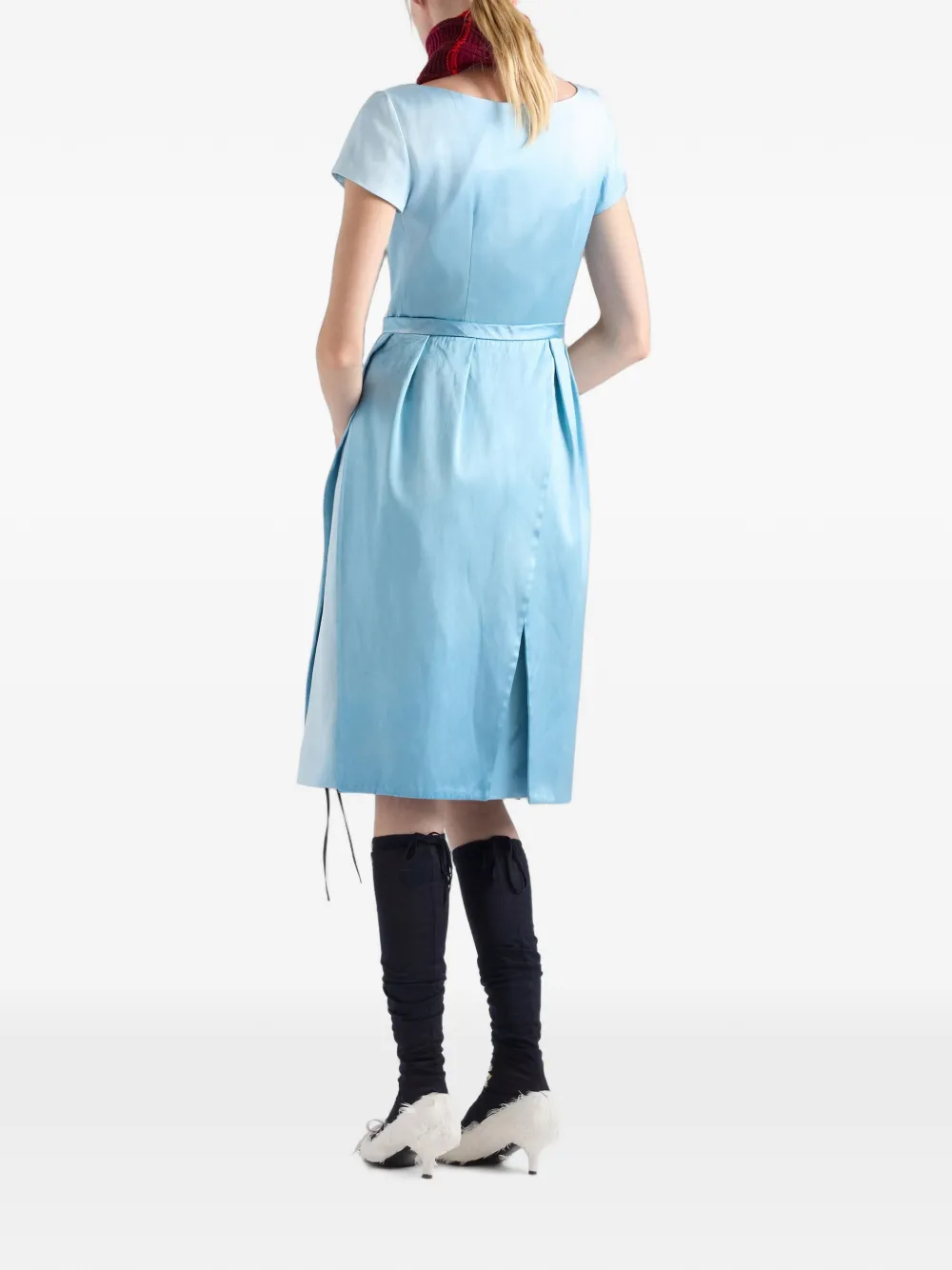 Prada Zijden-duchesse jurk met verwassen effect Blauw