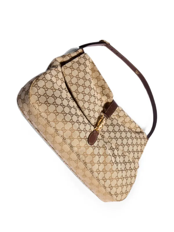 4052バーター様 Gucci Large Jackie Flap GG-canvas Shoulder Bag | Neutrals | FARFETCH
