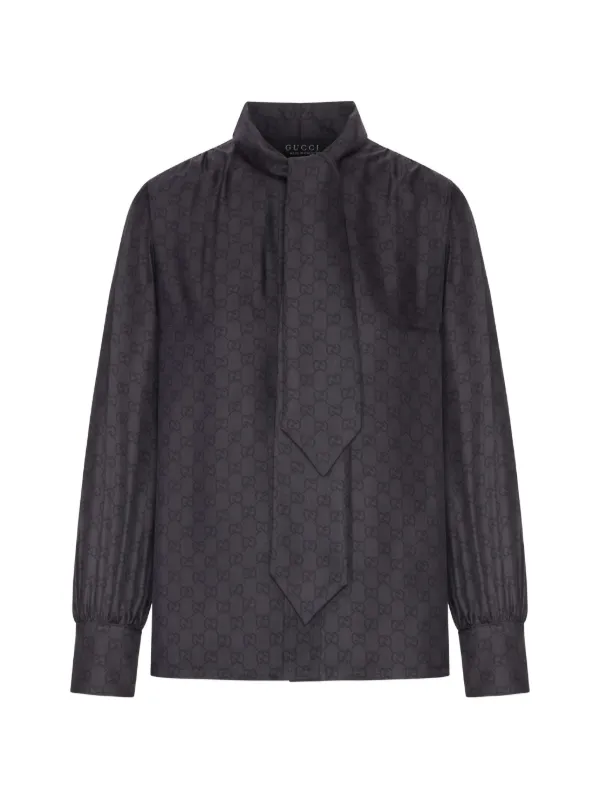 Gucci GG Supreme Pussy-bow Blouse in Black