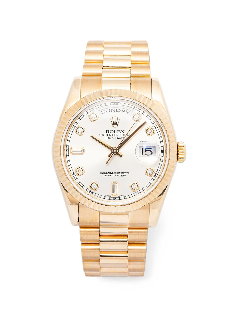 Rolex Day-Date Armbanduhr mit geriffelter Lünette 36mm - Weiß