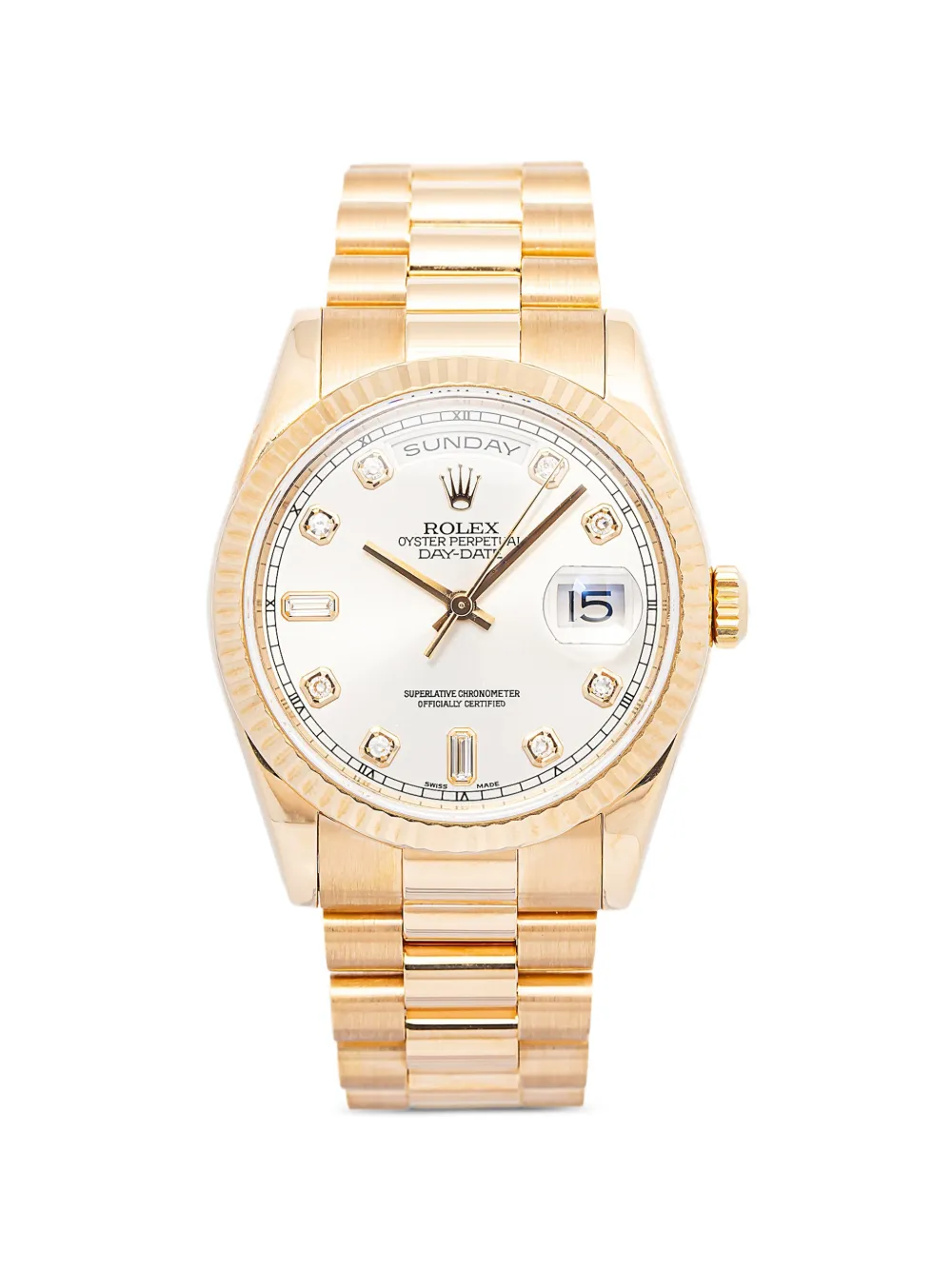Rolex Orologio Day-Date con lunetta scanalata 36mm - Bianco