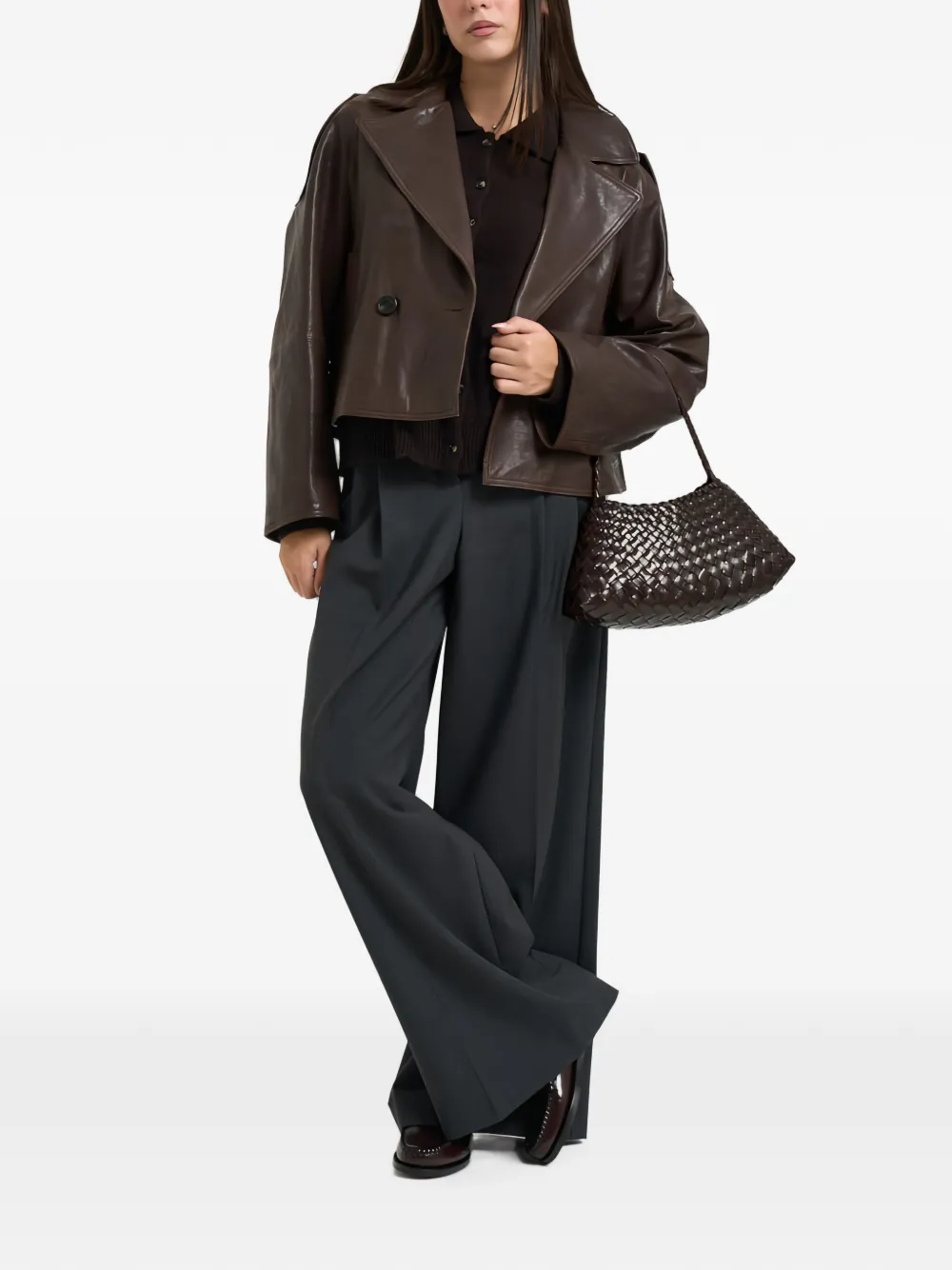 Weekend Max Mara Felino leren jack met dubbele rij knopen Bruin