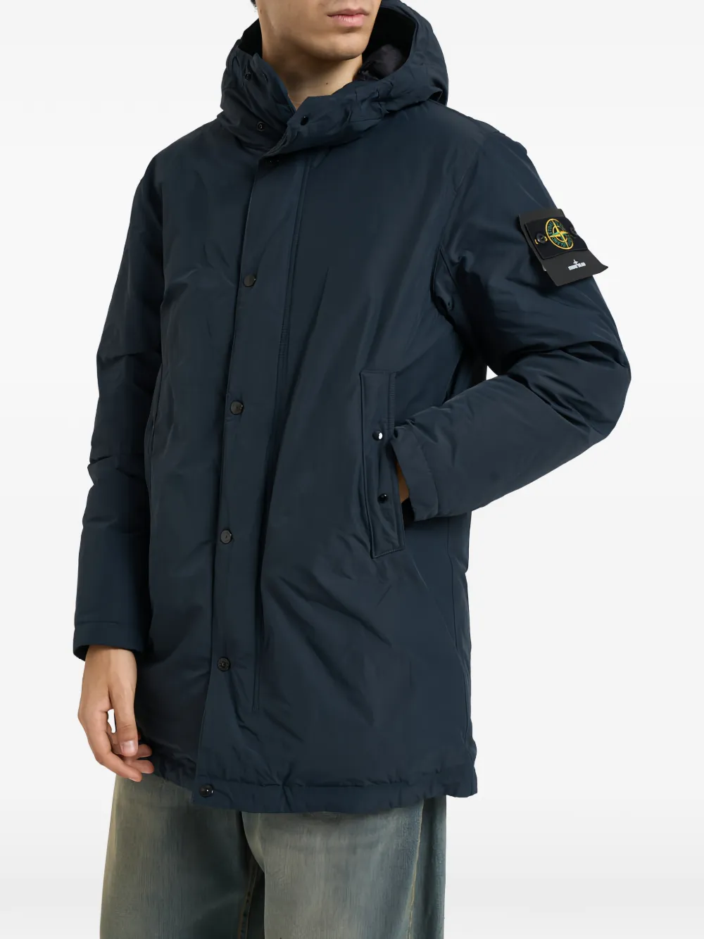 Stone Island Jas met capuchon en Compass-patch Blauw