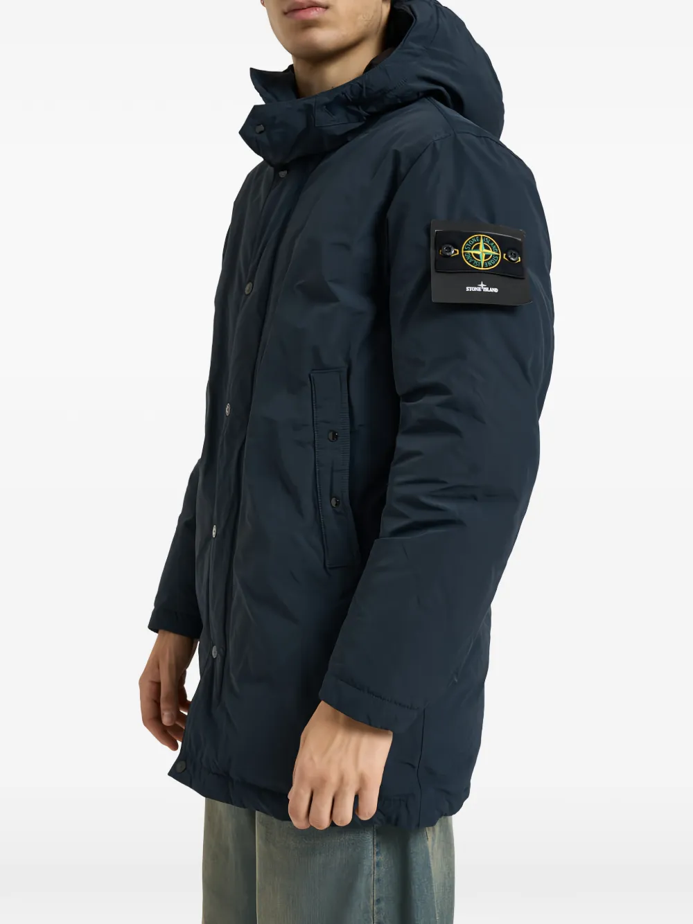 Stone Island Jas met capuchon en Compass-patch Blauw