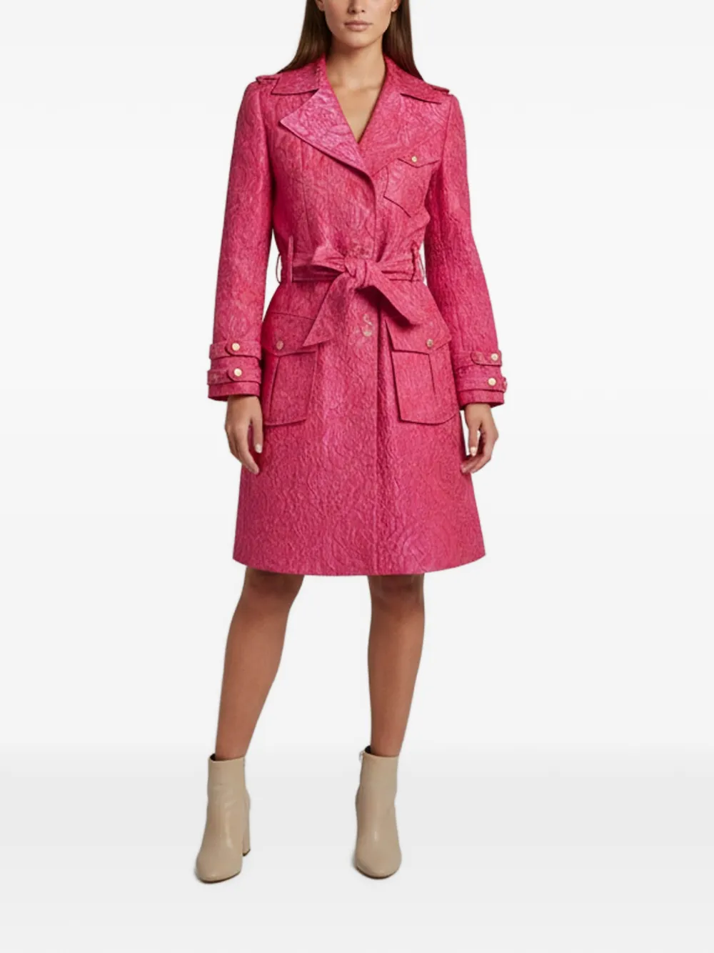 alice + olivia floral-jacquard belted trench coat - Rosa