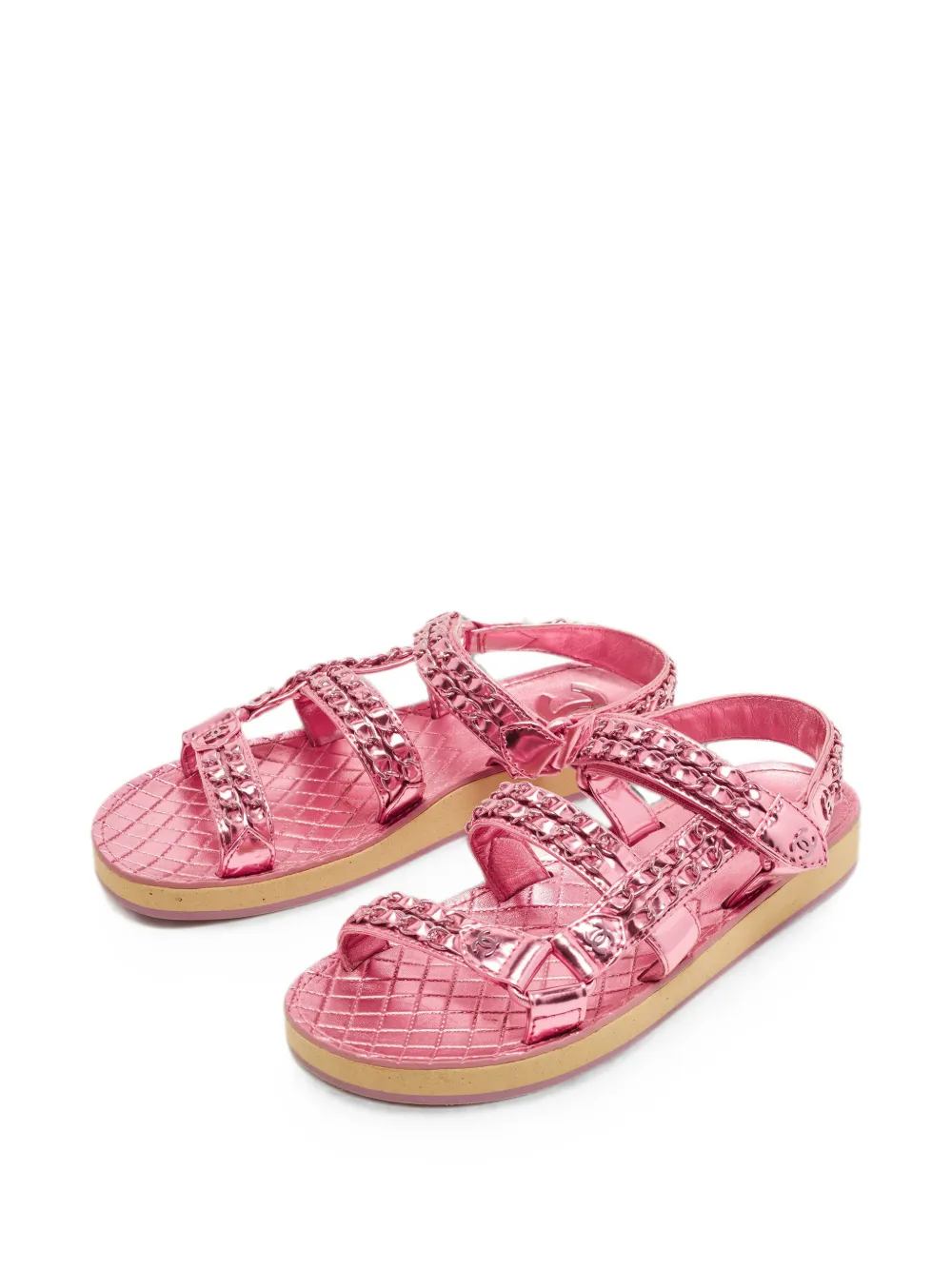 CHANEL Pre-Owned Dad quilted chain-link sandals - Rosa