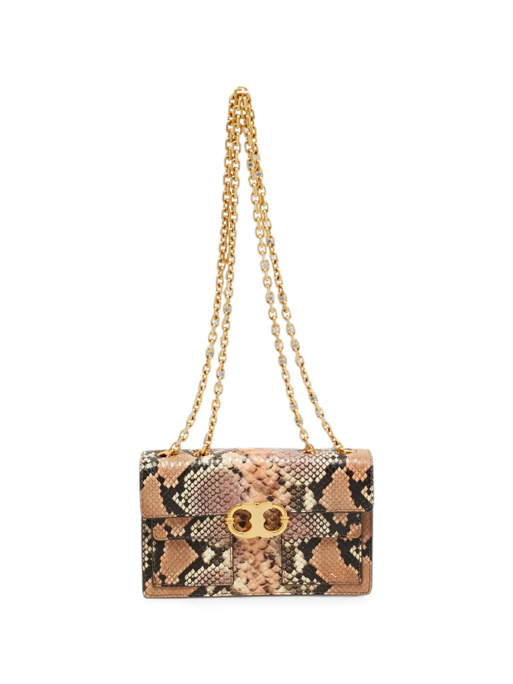 Tory Burch Gemini python-embossed shoulder bag - Nude