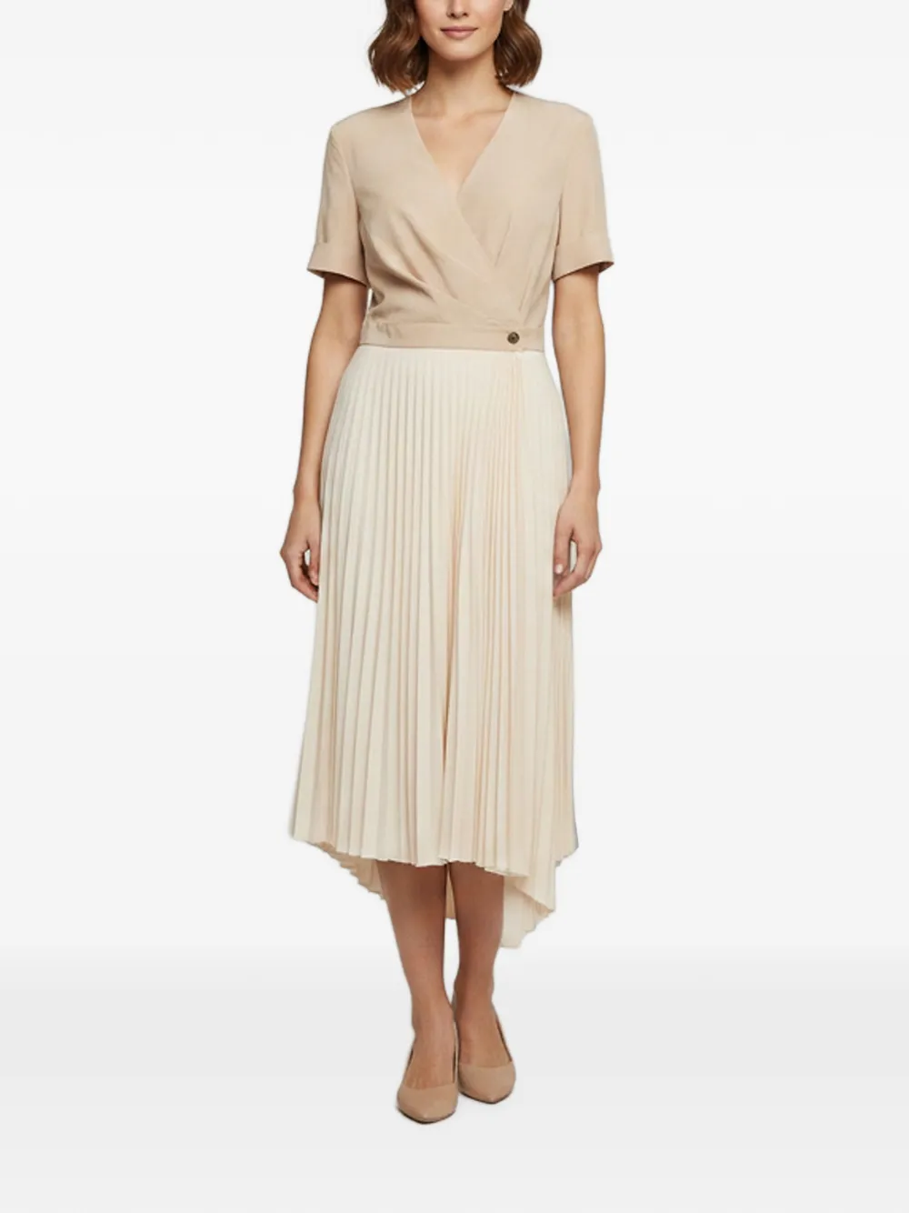 SANDRO plissé wrap-style midi dress - Nude