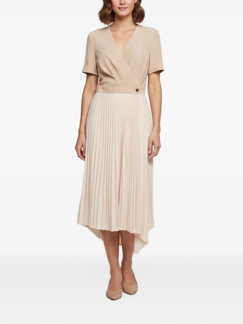 SANDRO plissé wrap-style midi dress - Nude