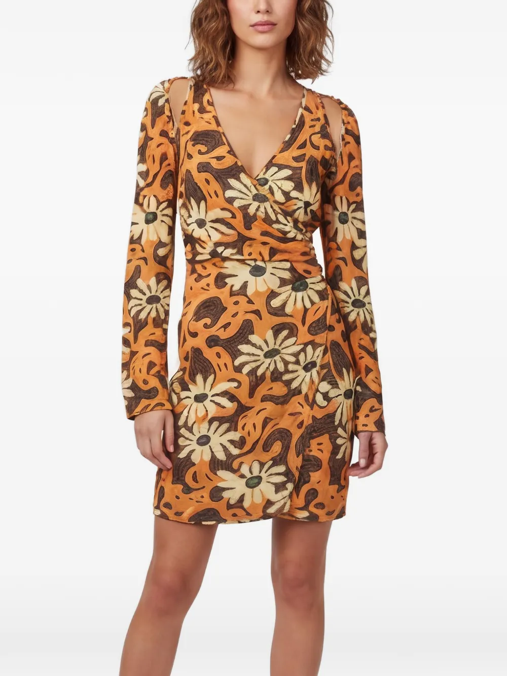 Nanushka Ira floral-print cut-out mini dress - Orange