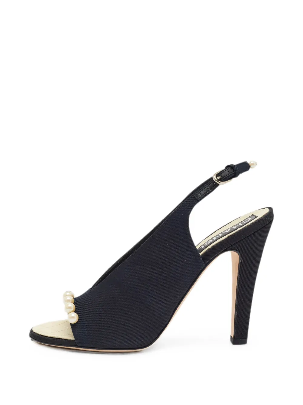 CHANEL Pre-Owned pearl-embellished peep-toe heeled pumps - Schwarz