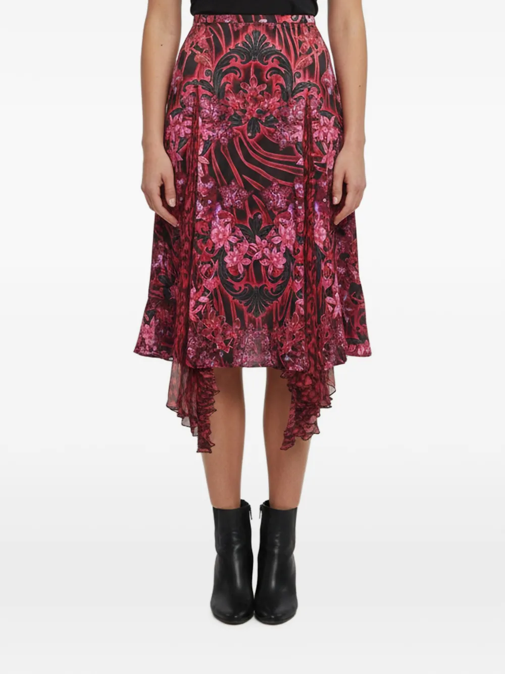 Pre-owned Versace Orchid-print Asymmetric Midi Skirt In Pink