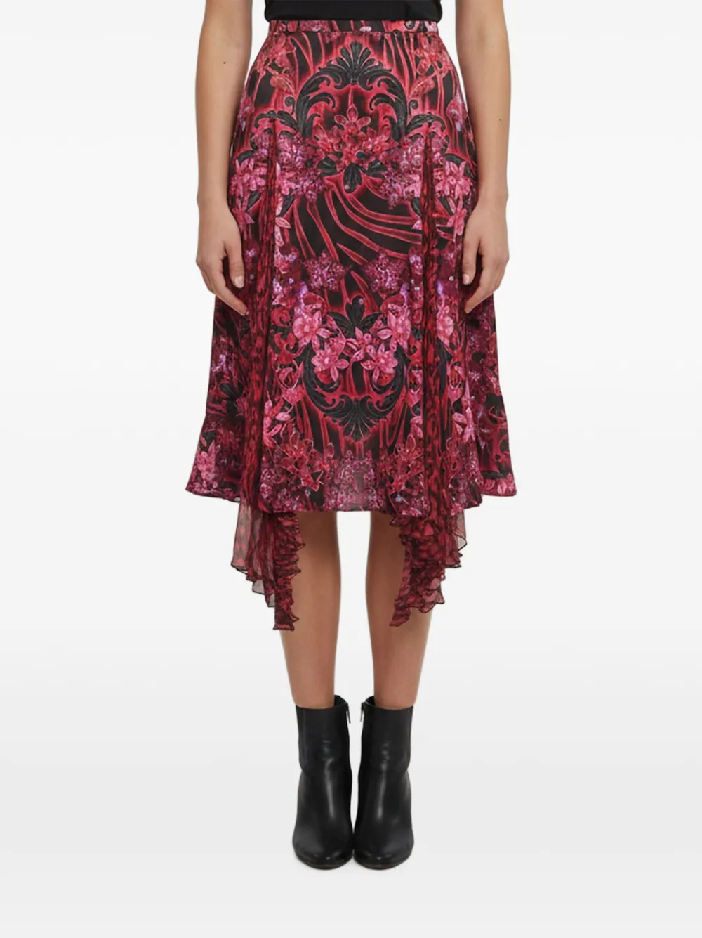 Versace Pre-Owned orchid-print asymmetric midi skirt - Rosa