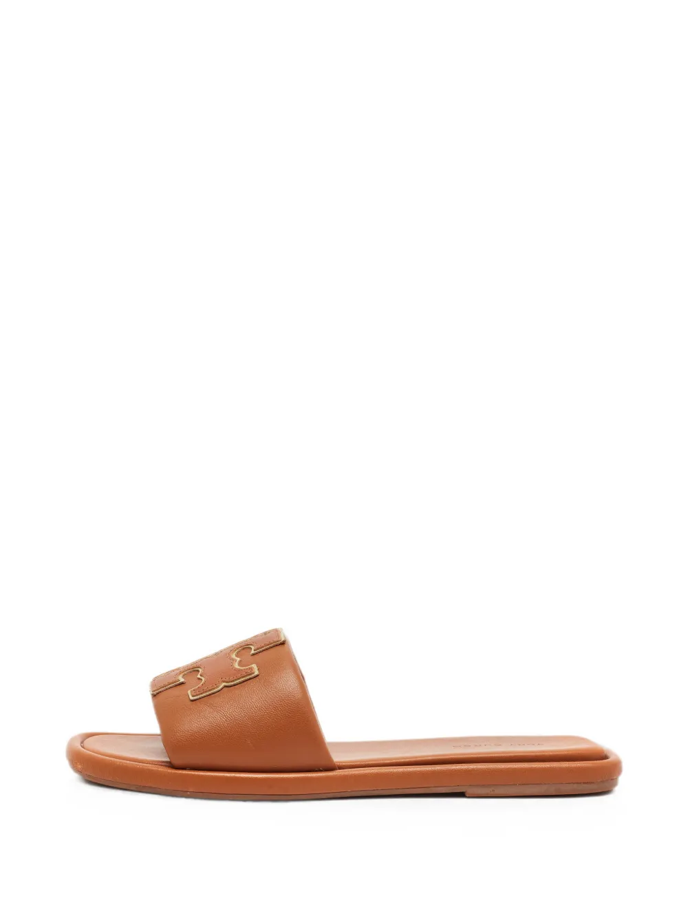 Tory Burch Double T leather slides - Braun