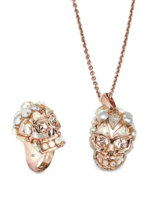 Alexander McQueen Pre-Owned embellished-skull necklace and ring set