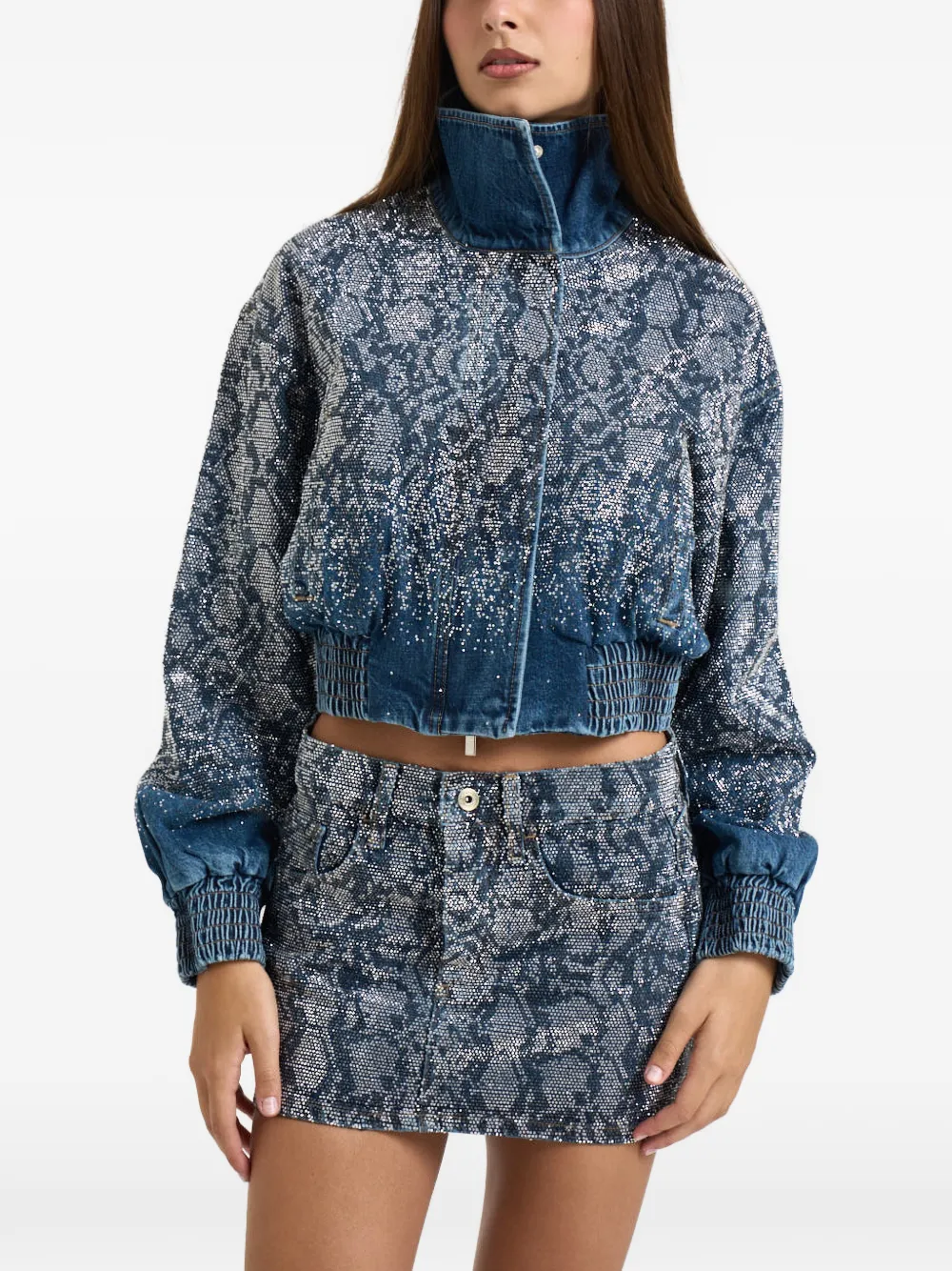 LIU JO rhinestone-embellished snakeskin-print jacket - Blu