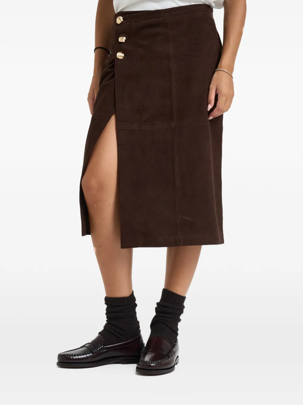 LIU JO button-embellished wrap-style midi skirt - Marrone