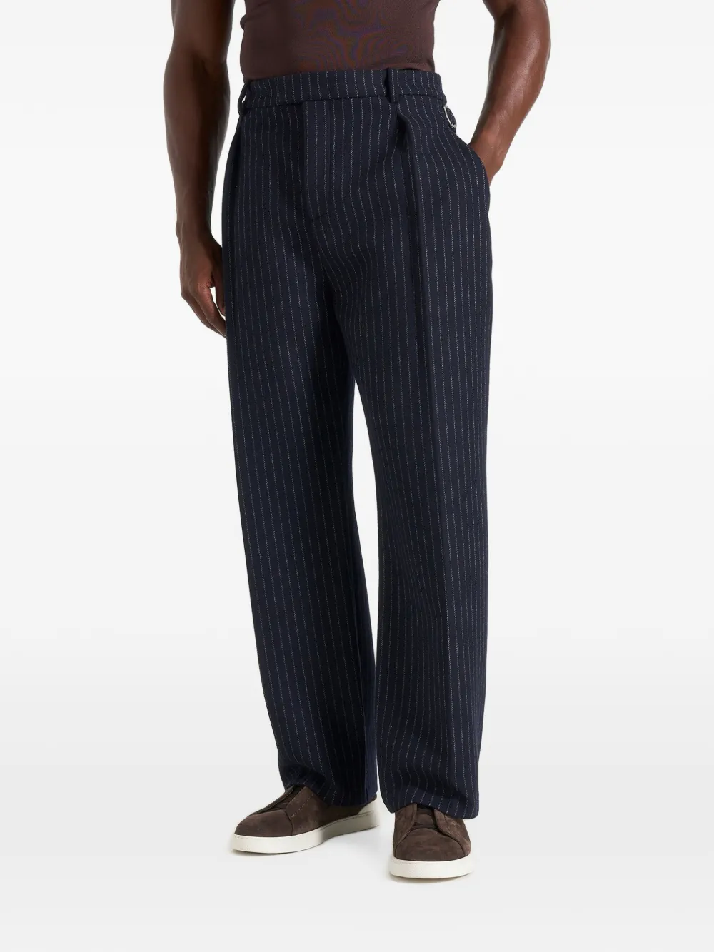 Manière De Voir Dorian in navy pinstripe wool pleated trousers