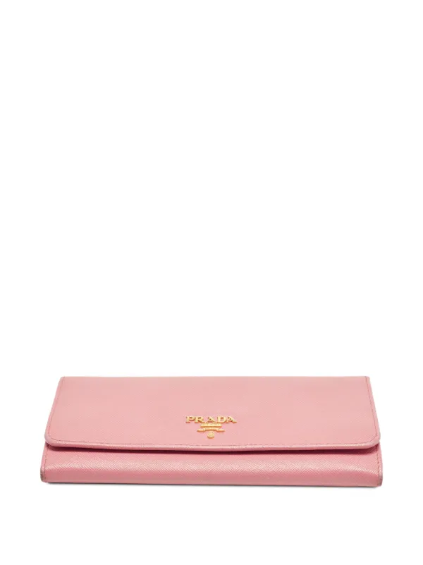 美品✨PRADA サフィアーノ 長財布 サフィアーノ フラップ ピンク Prada Pre-Owned フラップ財布 | ピンク | FARFETCH JP