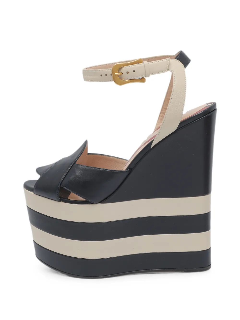 Gucci Pre-Owned Sally striped wedge sandals - Blau