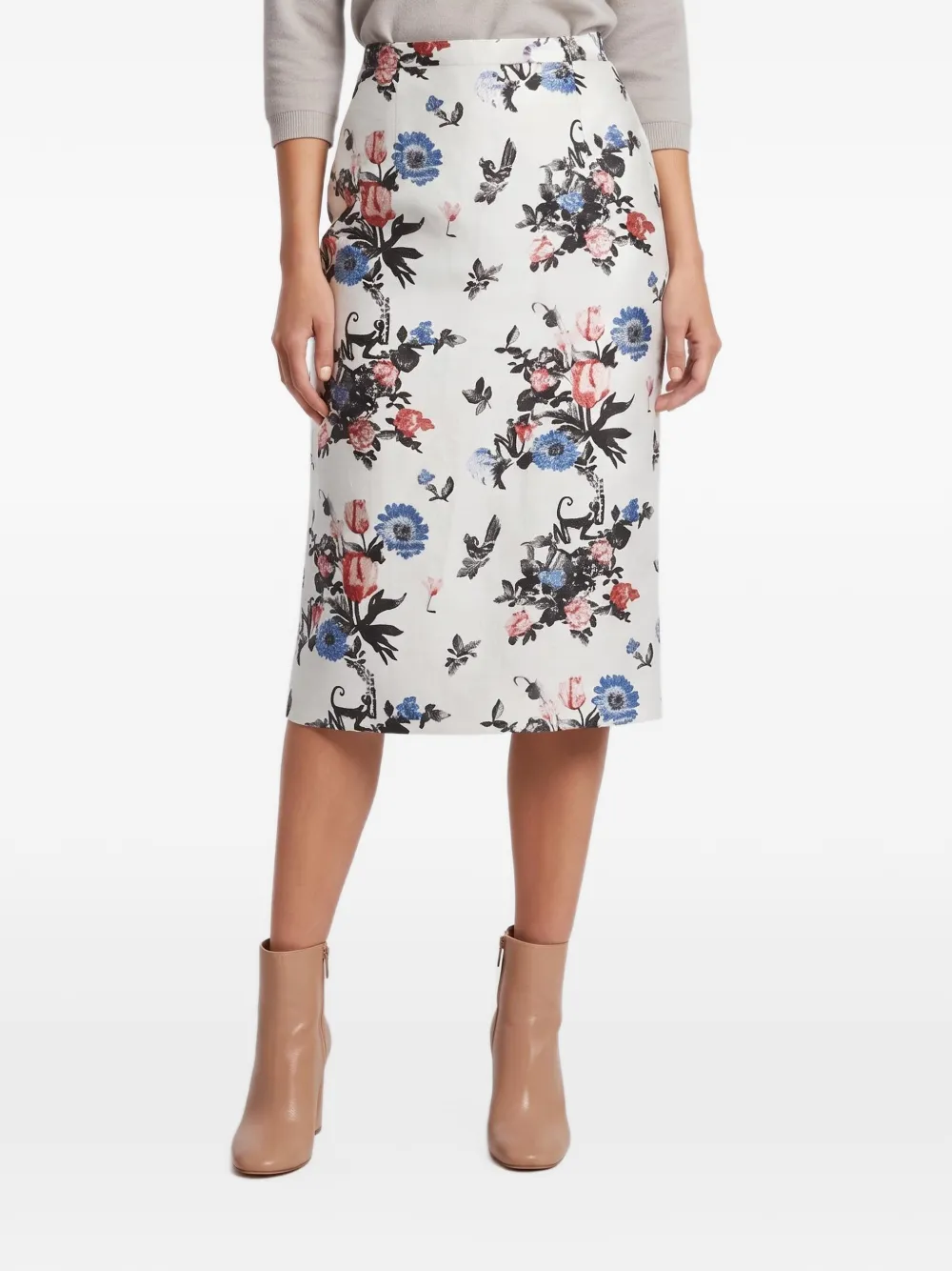 Valentino Garavani Pre-Owned floral jacquard pencil midi skirt - Bianco