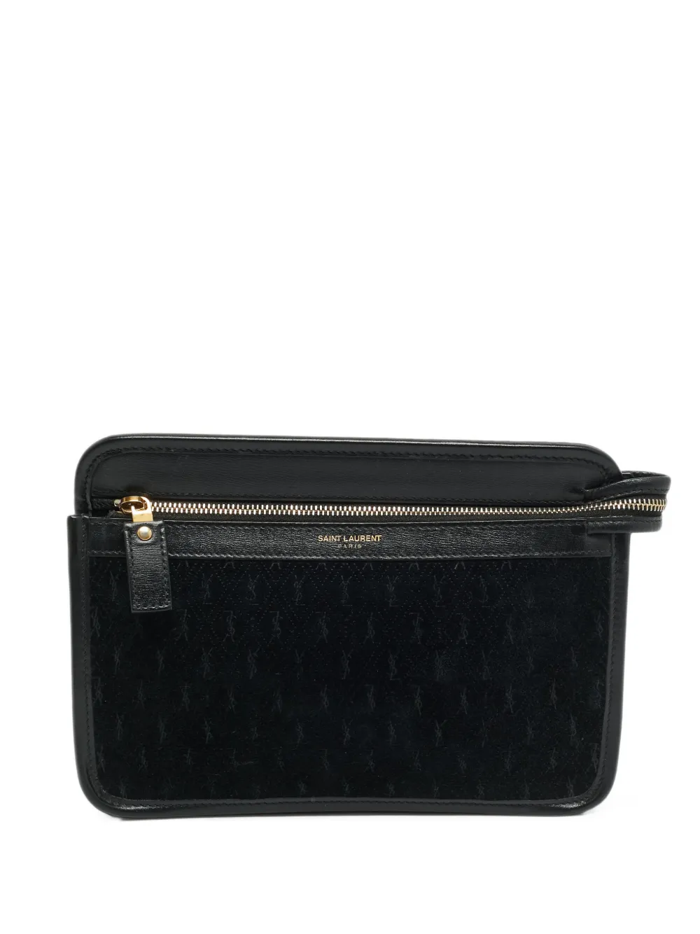 Saint Laurent Pre-Owned Monogram-print suede pouch - Schwarz