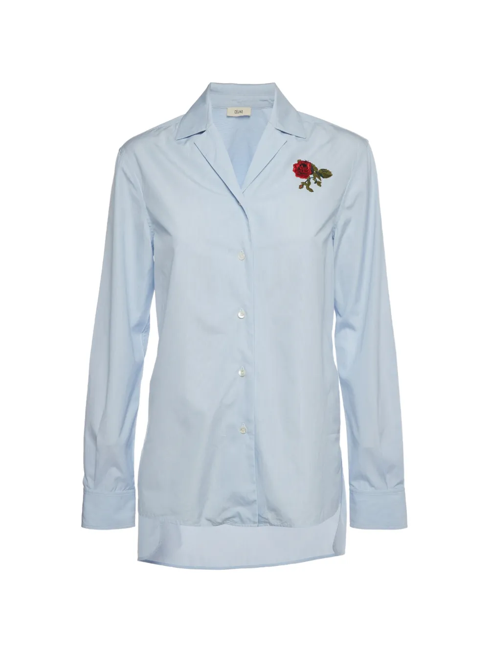 Celine Pre-Owned pinstripe rose-embroidered shirt - Blu