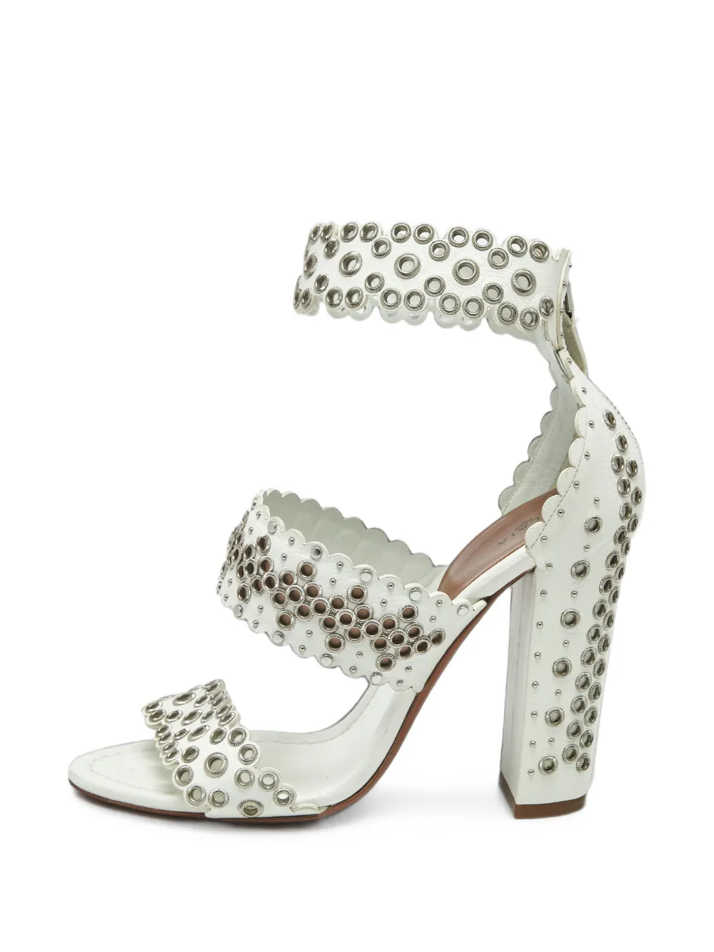Alaïa Pre-Owned scalloped grommet heeled sandals - Weiß