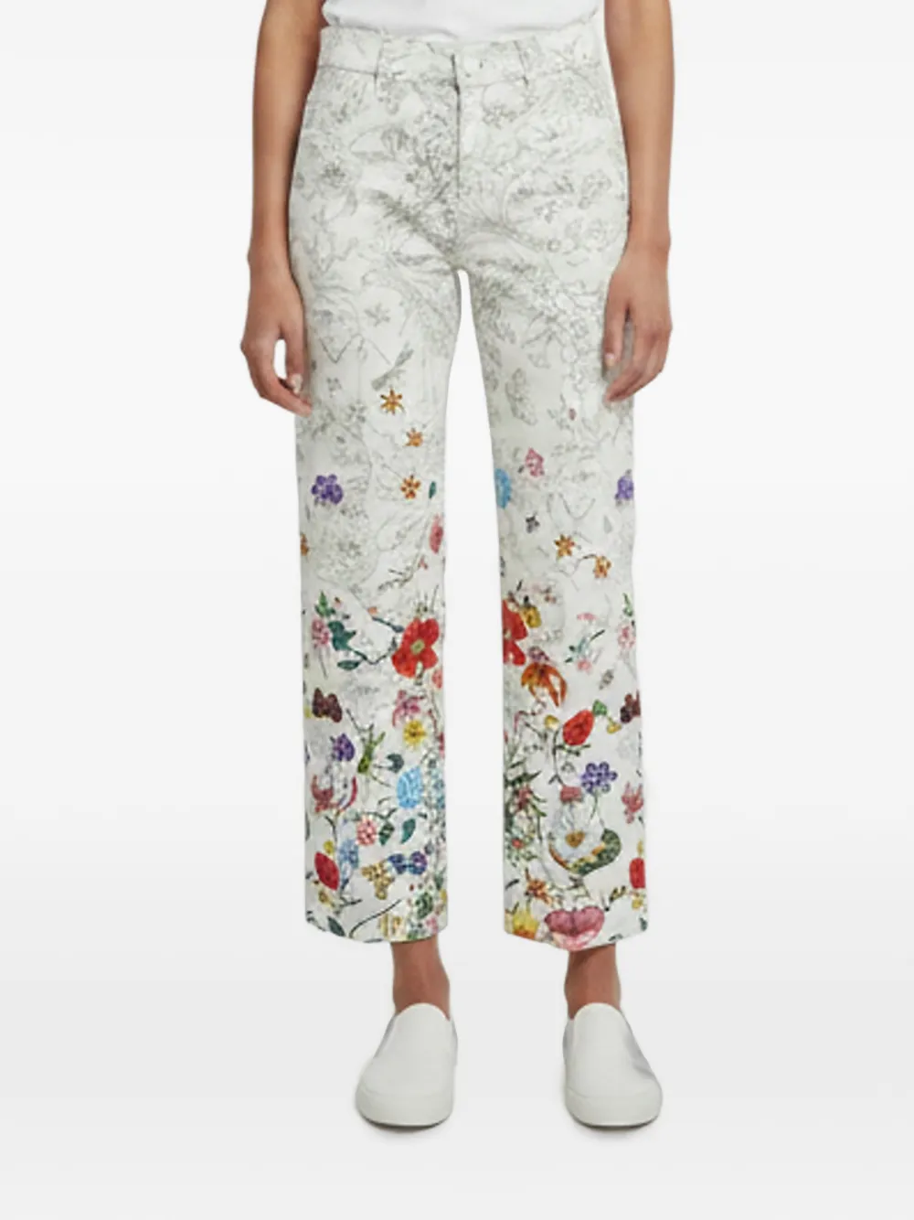 Gucci Pre-Owned Floral-print Ballerina jeans - Weiß