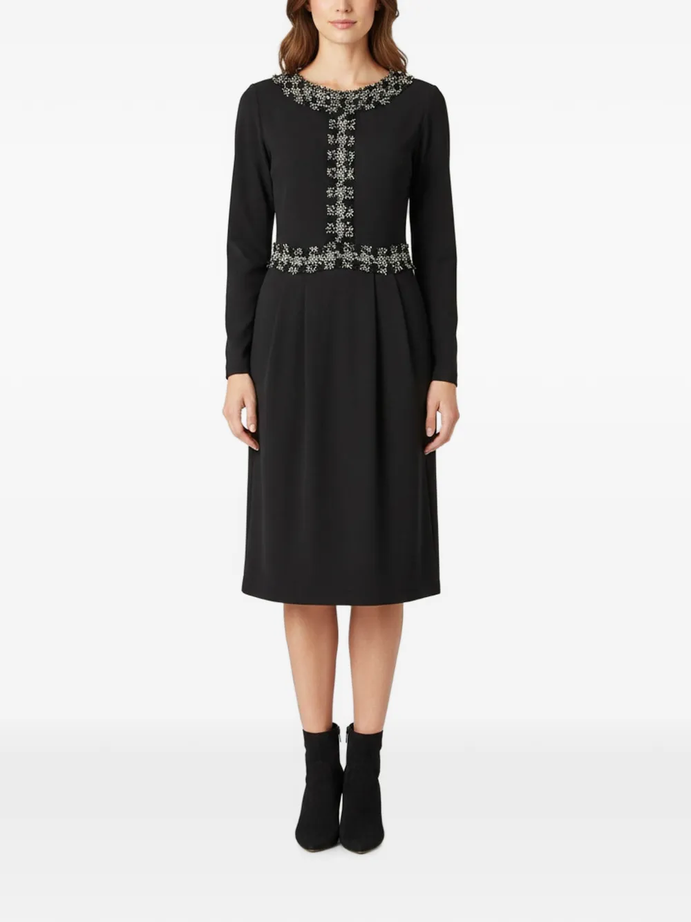 Carolina Herrera Vintage robe mi-longue plissée à bords en laine - Noir Carolina Herrera Vintage robe mi-longue plissée à bords en laine - Noir