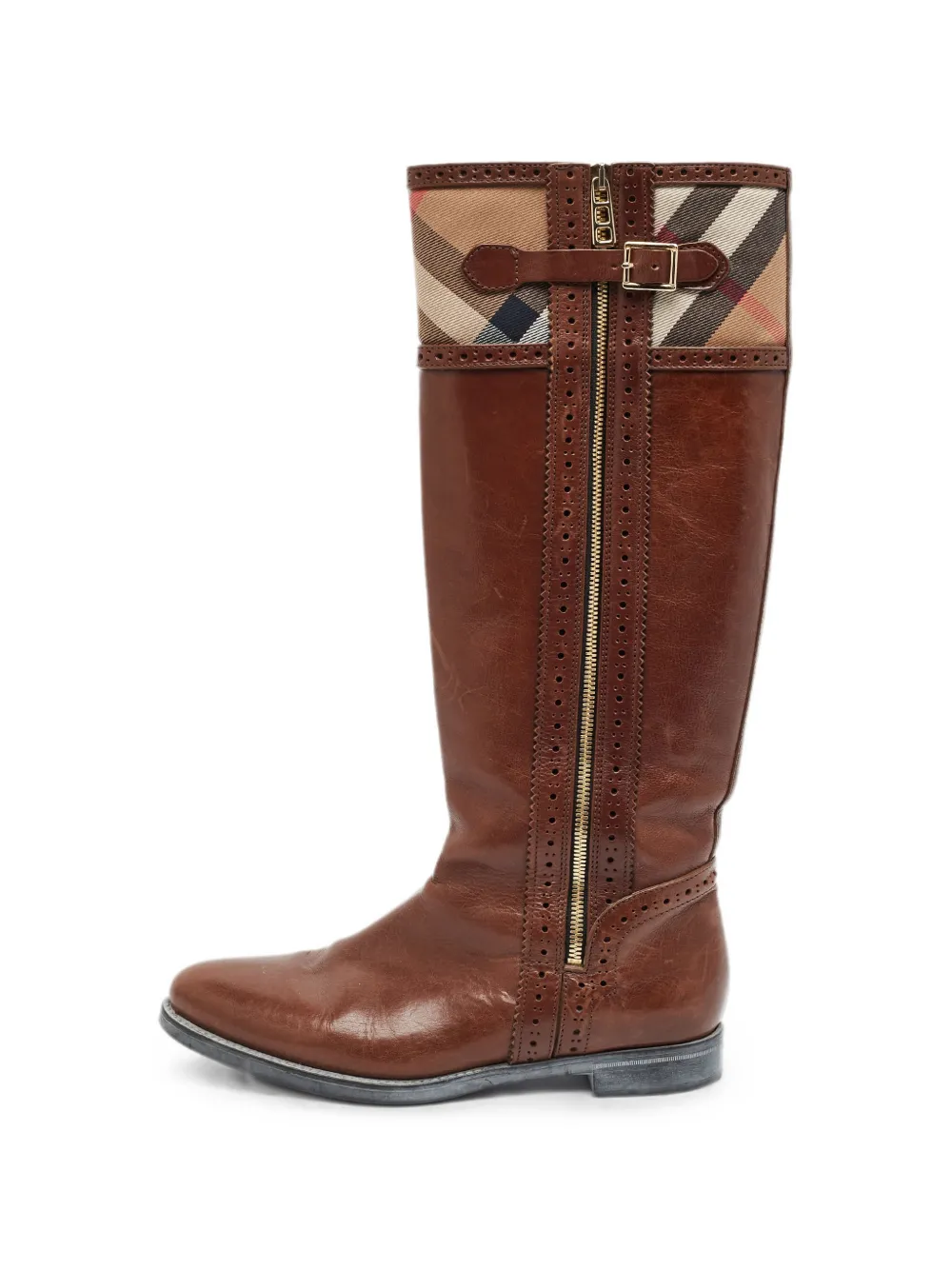 Burberry Pre-Owned Bridle Nova Check knee-length boots - Braun