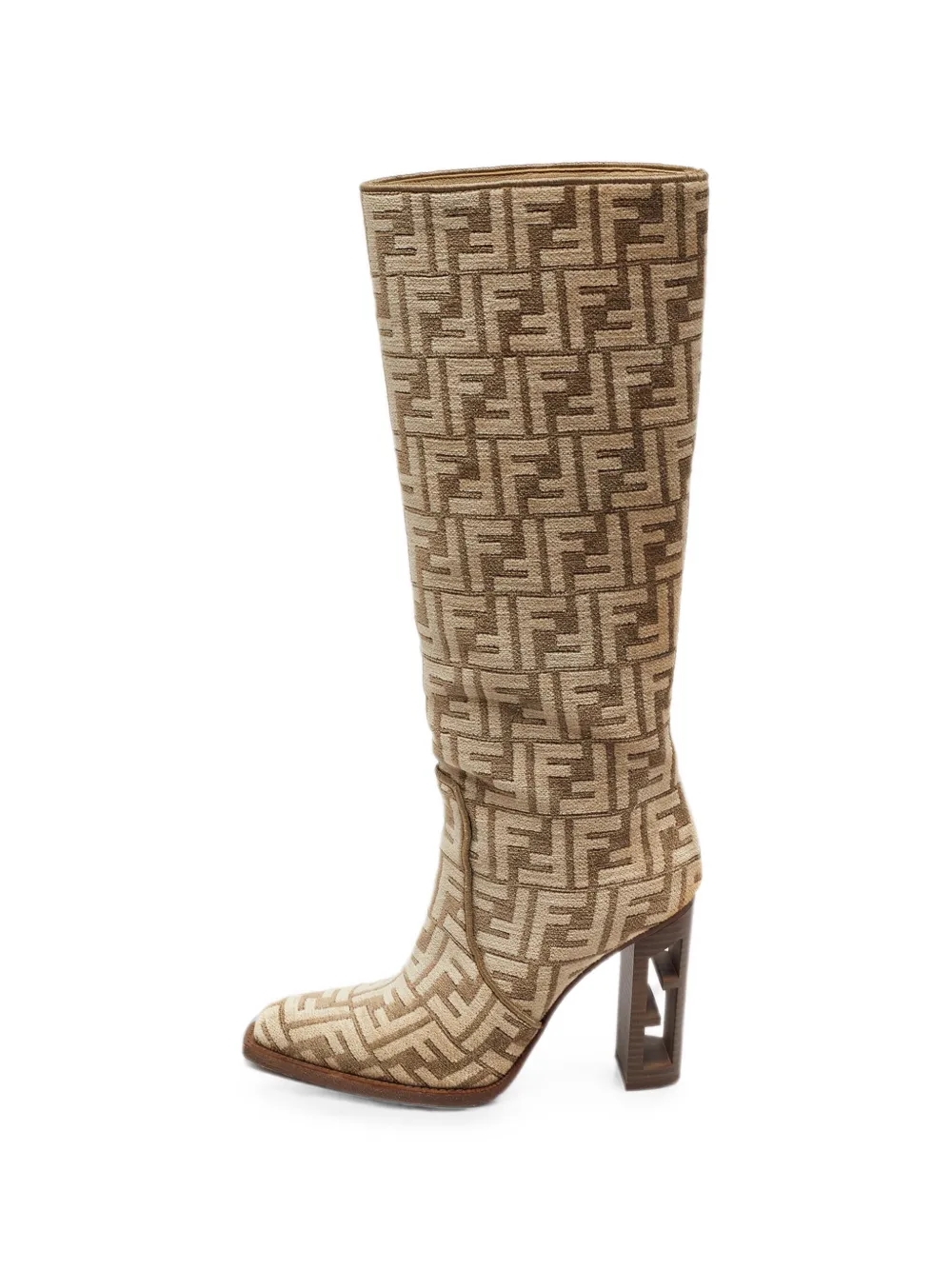 Fendi Pre-Owned Zucca chenille knee-length boots - Nude
