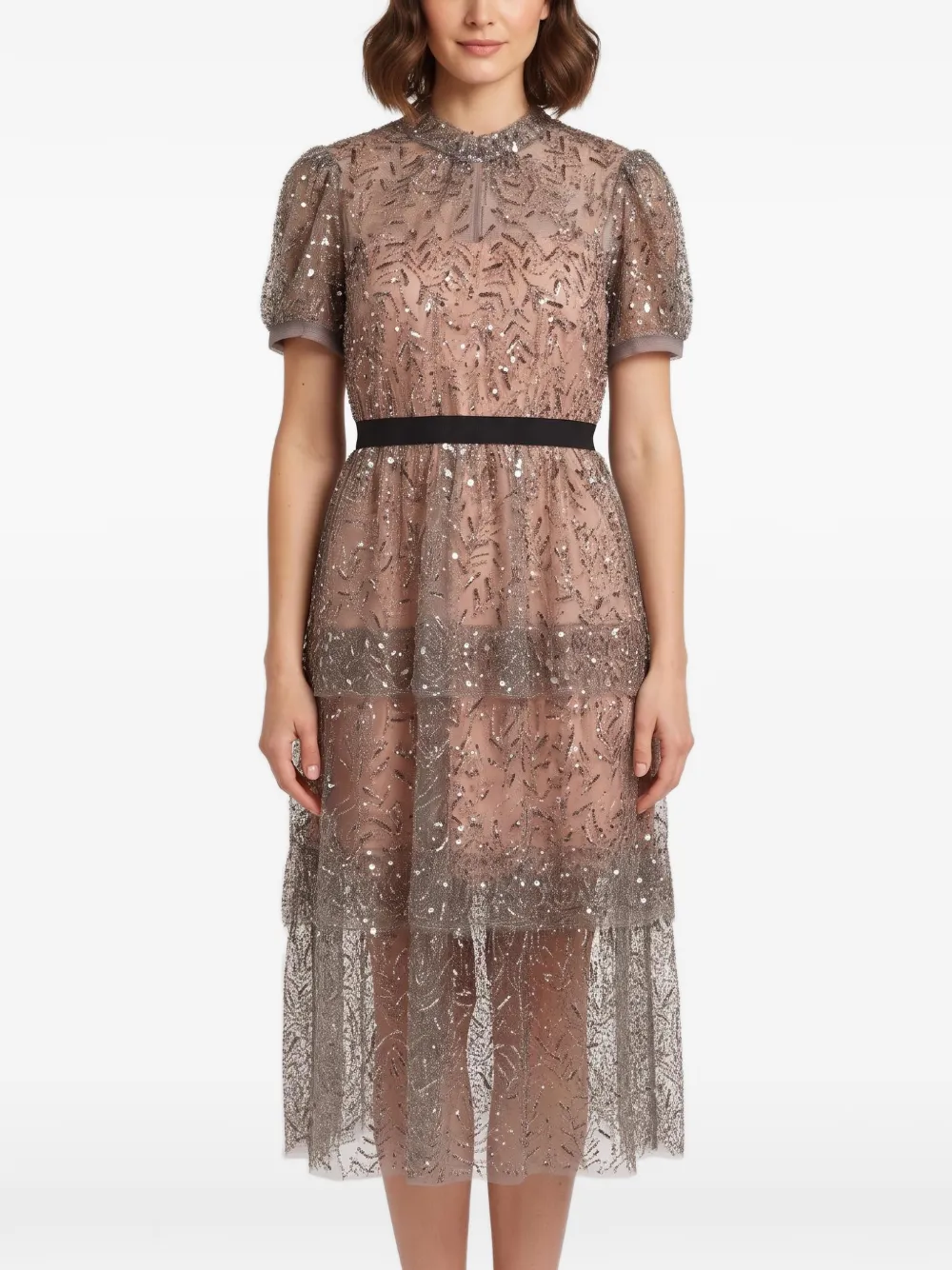 Self-Portrait 2020 sequin-embellishment tiered midi dress - Grau