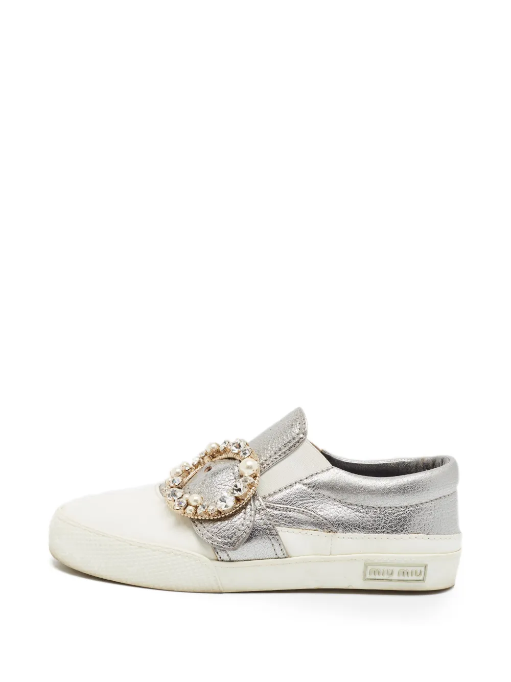 Miu Miu Pre-Owned crystal-embellished slip-on sneakers - Argento