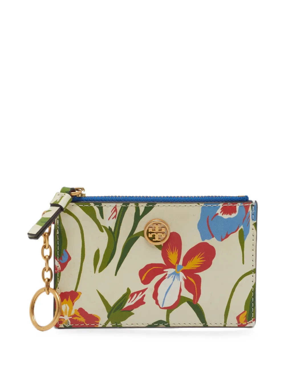 Tory Burch floral-print leather card case - Nude