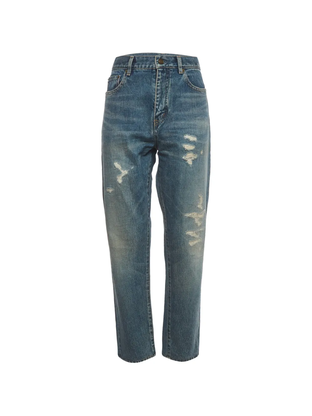 Saint Laurent Pre-Owned distressed slim-fit jeans - Blau