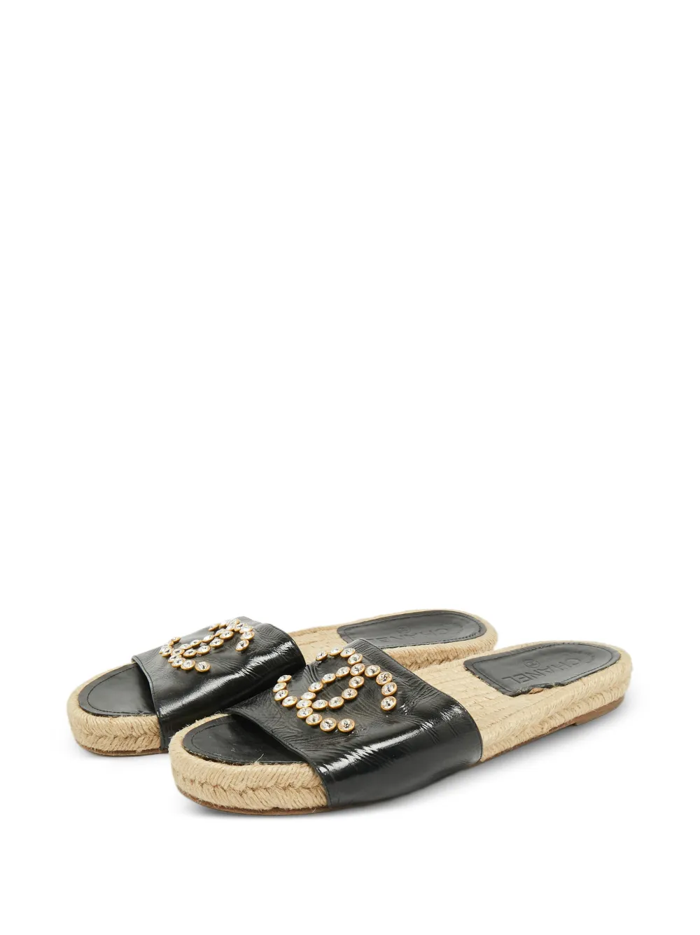 CHANEL Pre-Owned CC crystal-embellished flat espadrilles - Nero