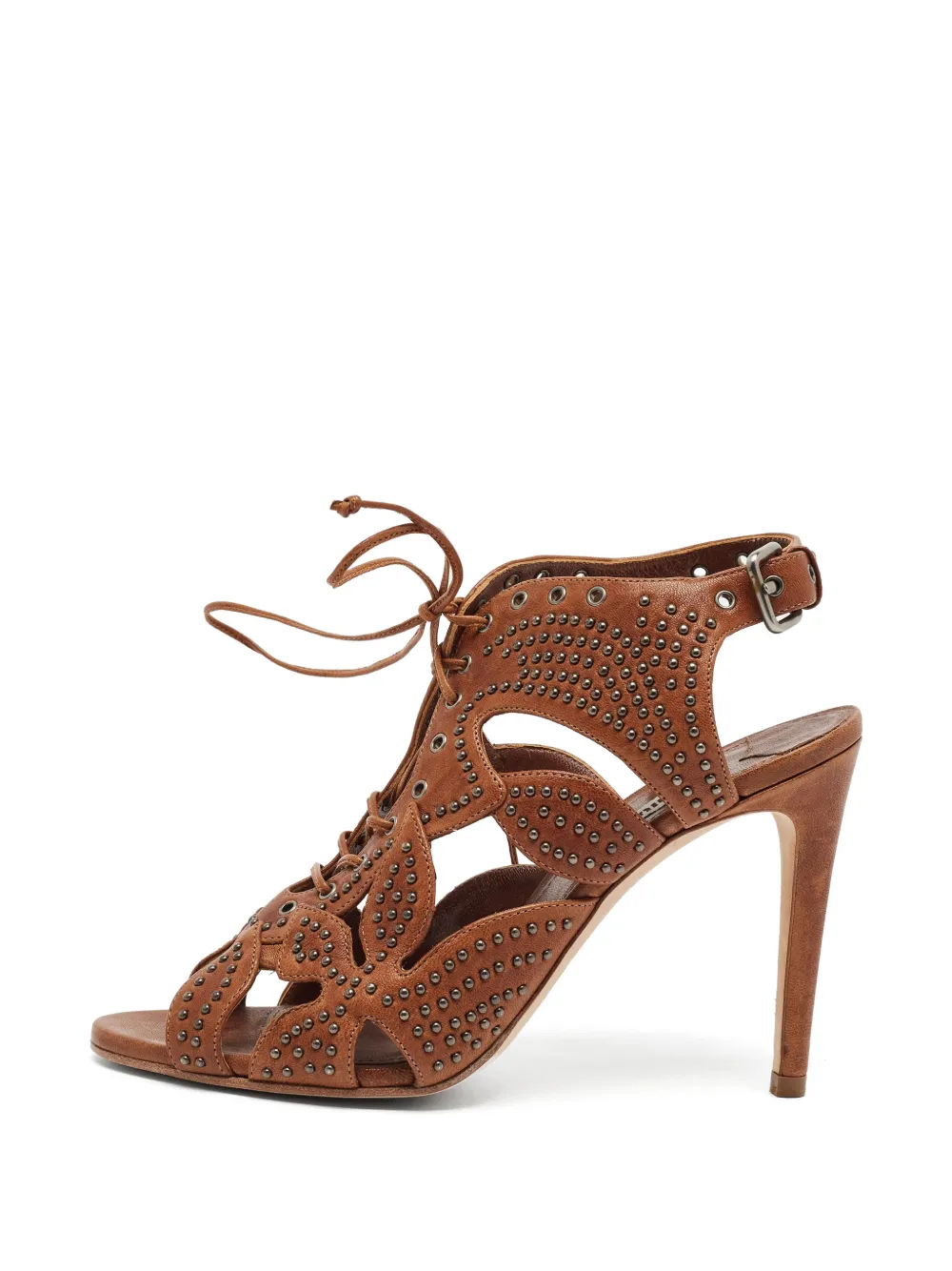 Miu Miu Pre-Owned sandales cloutées à lacets - Marron Miu Miu Pre-Owned sandales cloutées à lacets - Marron