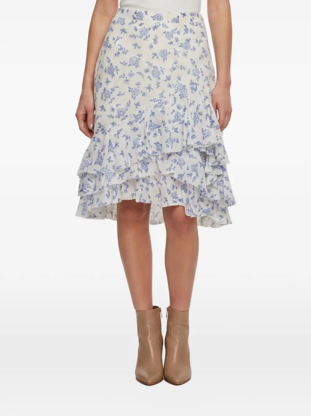 Polo Ralph Lauren Vintage floral-print ruffled midi skirt - Weiß