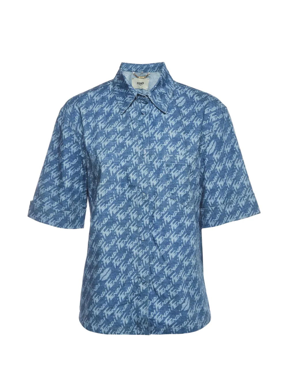 Fendi Pre-Owned logo-print chambray shirt - Blu