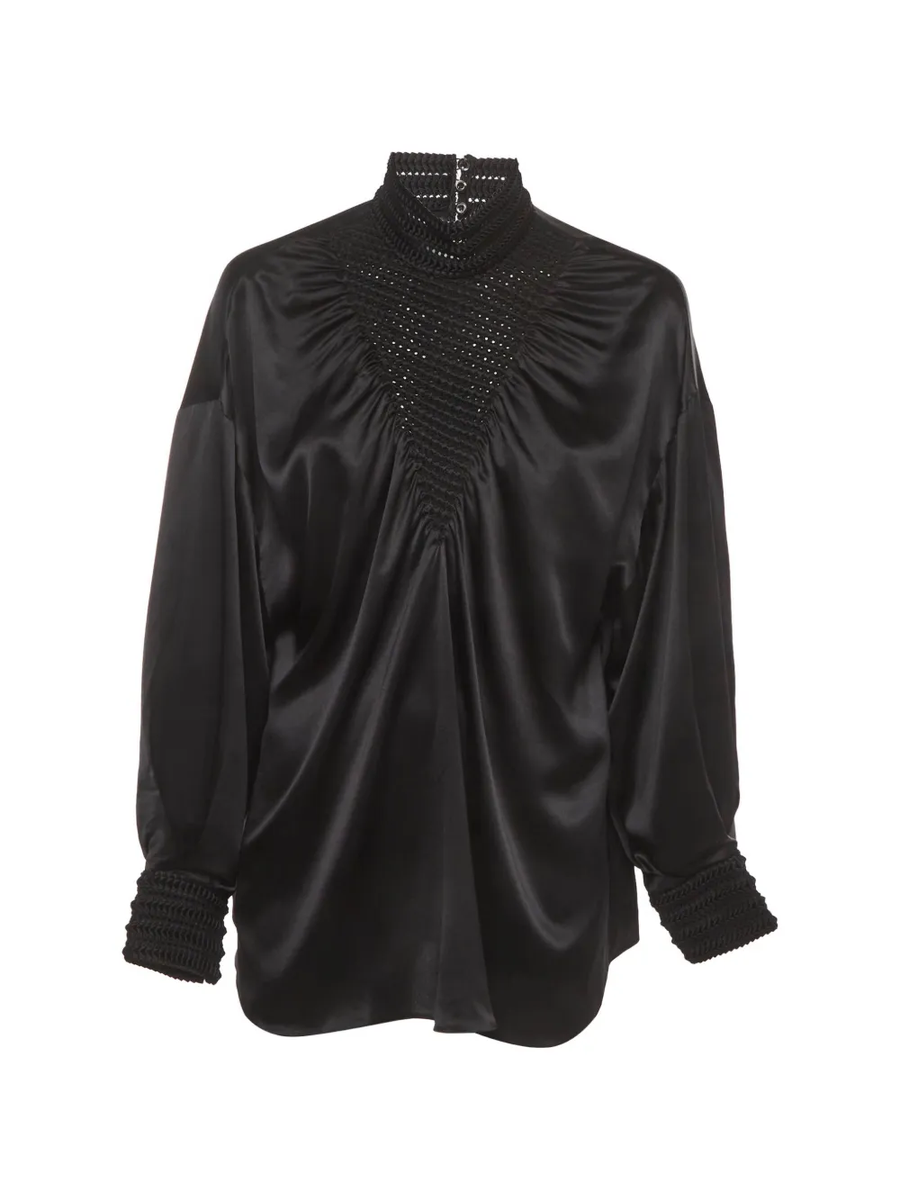 Fendi Pre-Owned smocked-neck long-sleeve blouse - Nero