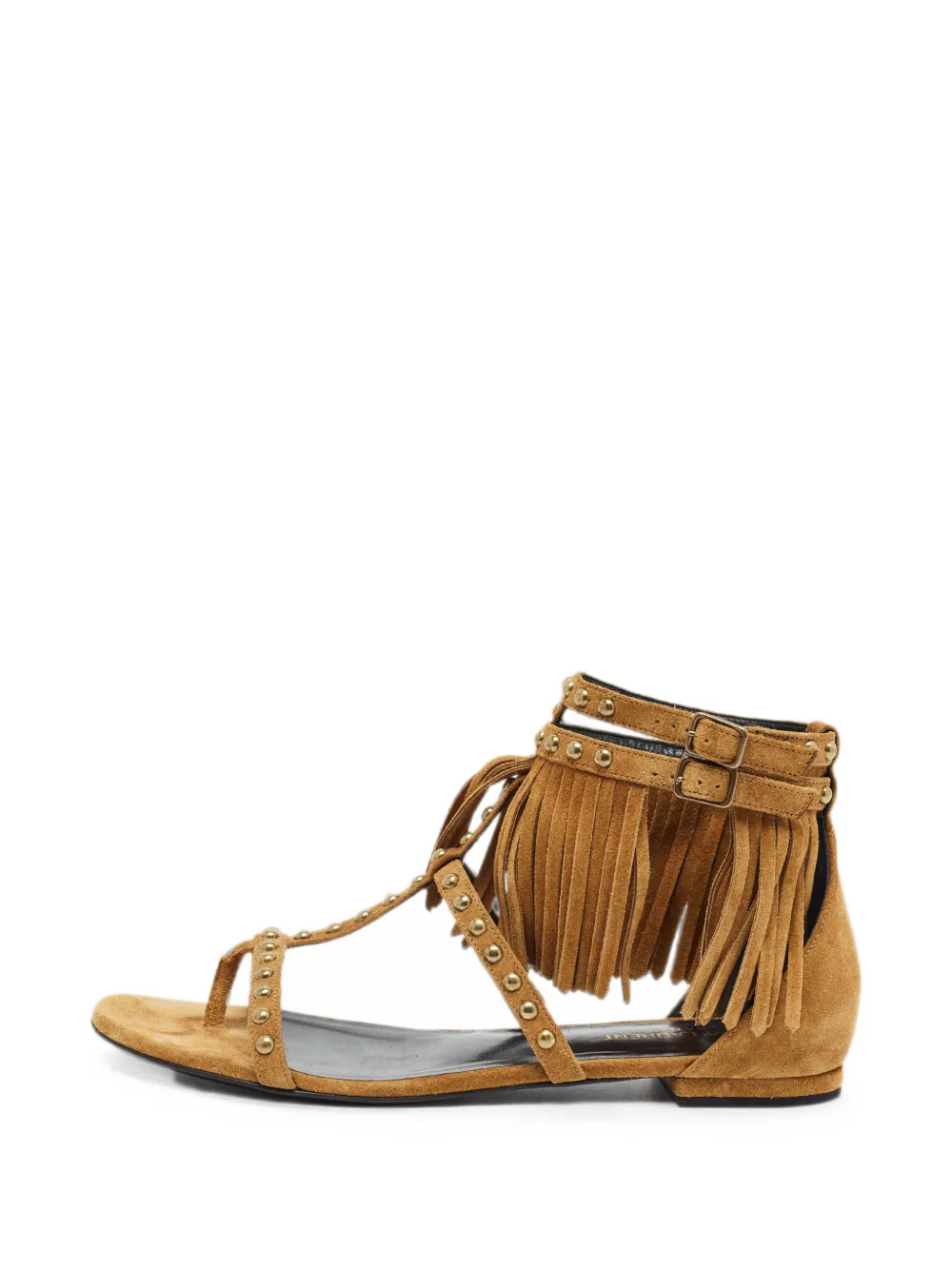 Saint Laurent Pre-Owned fringed studded sandals - Braun