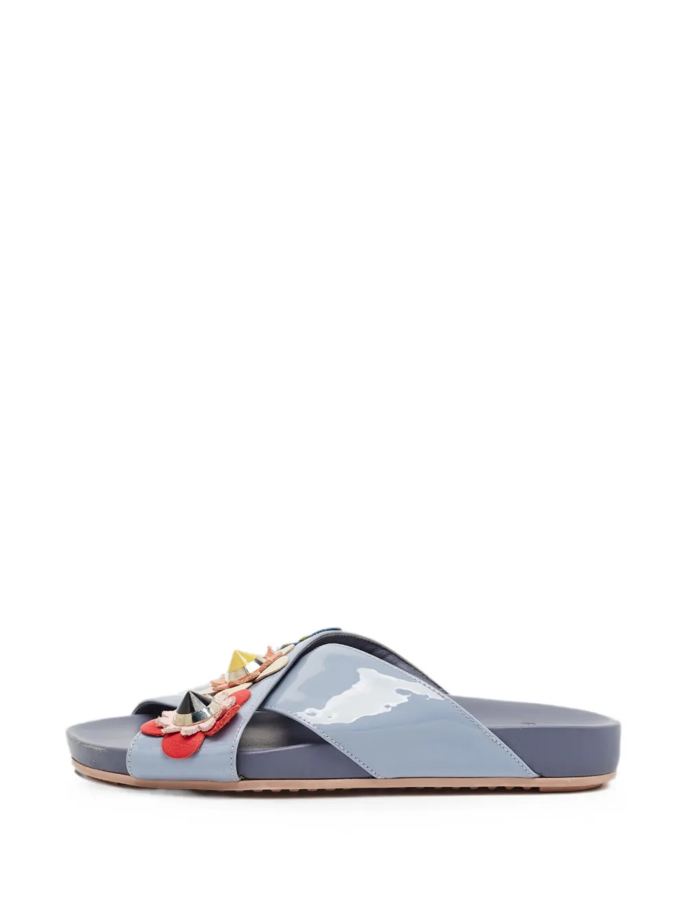 Fendi Pre-Owned floral-appliqué patent-leather flat sandals - Blau