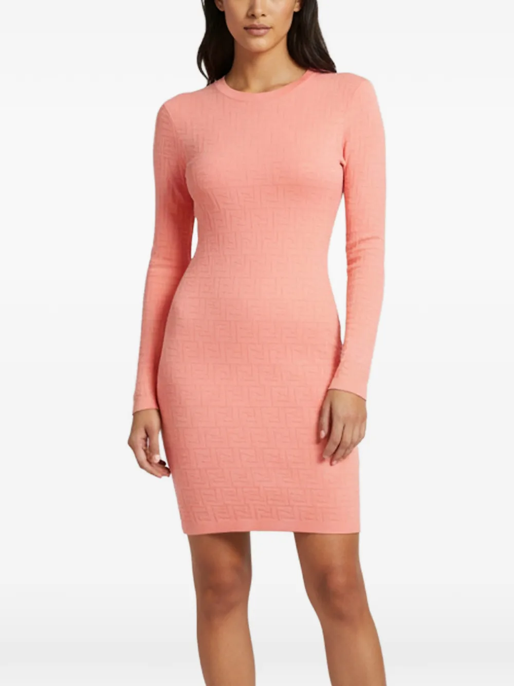 Fendi Pre-Owned Zucca-jacquard long-sleeved mini dress - Rosa
