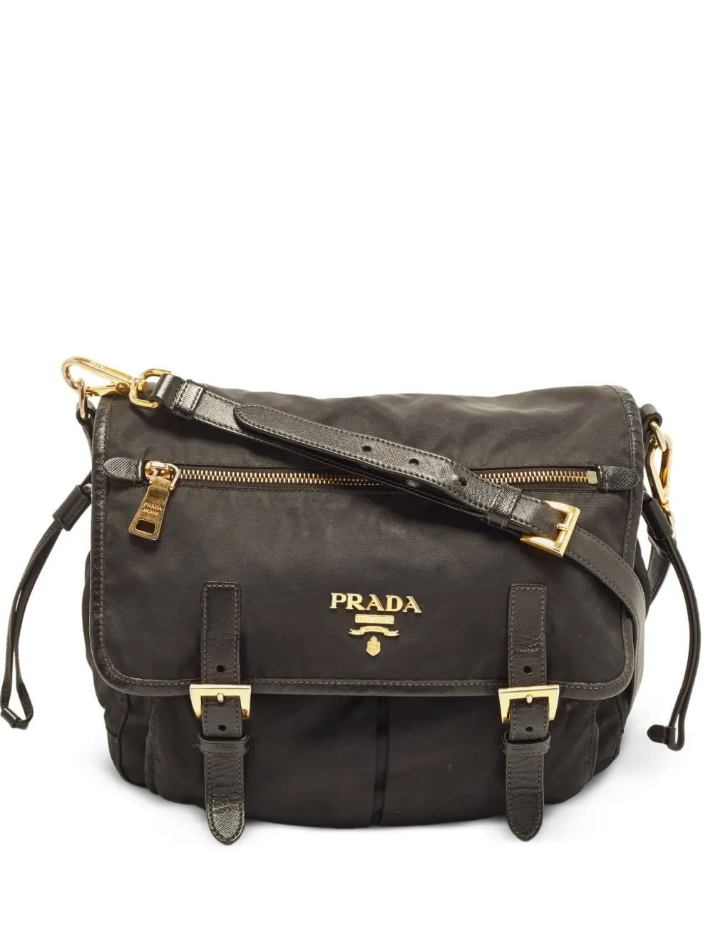 Prada Pre-Owned Tessuto double-buckle messenger bag - Nero